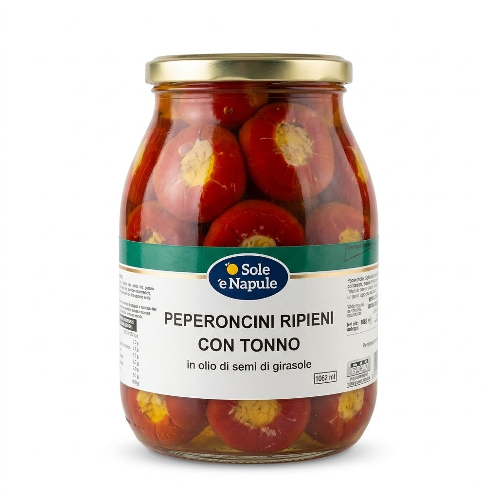 '' O SOLE E NAPULE '' Peperoncini Ripieni Con Tonno 1kg All’Olio di Girasole