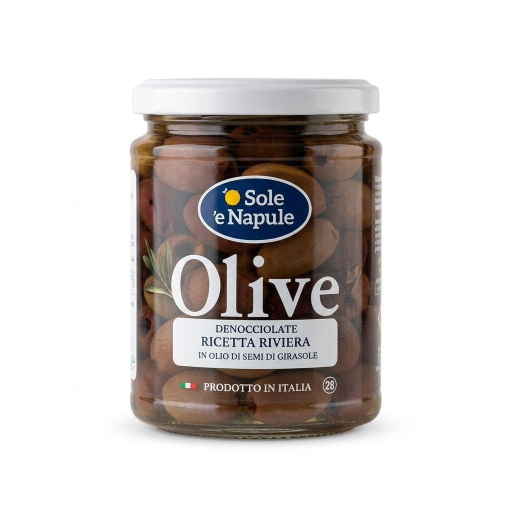 ‘’ O SOLE E NAPULE ‘’ Olive Denocciolate Ricetta Riviera All’Olio di Girasole 280g