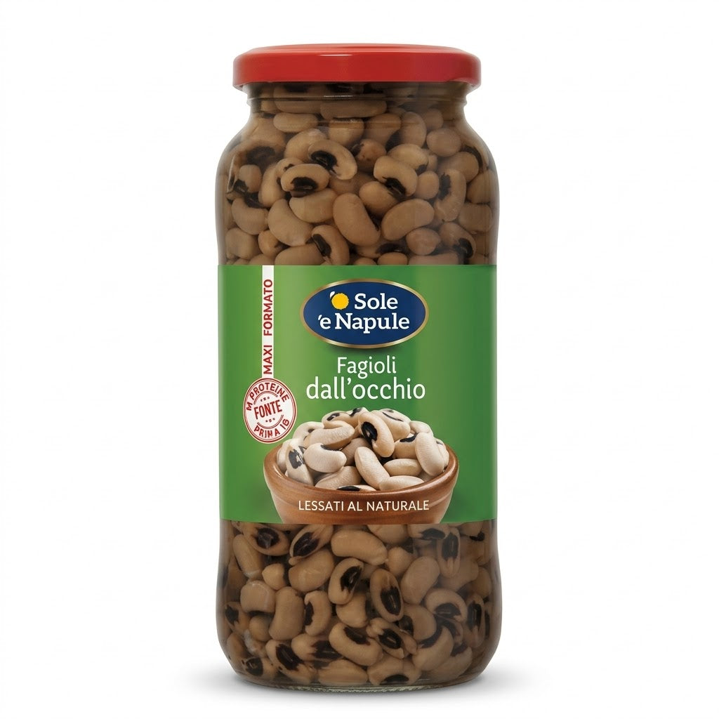‘’ O SOLE E NAPULE ‘’ Fagioli Dall’Occhio Lessati al Naturale In Vetro 540g