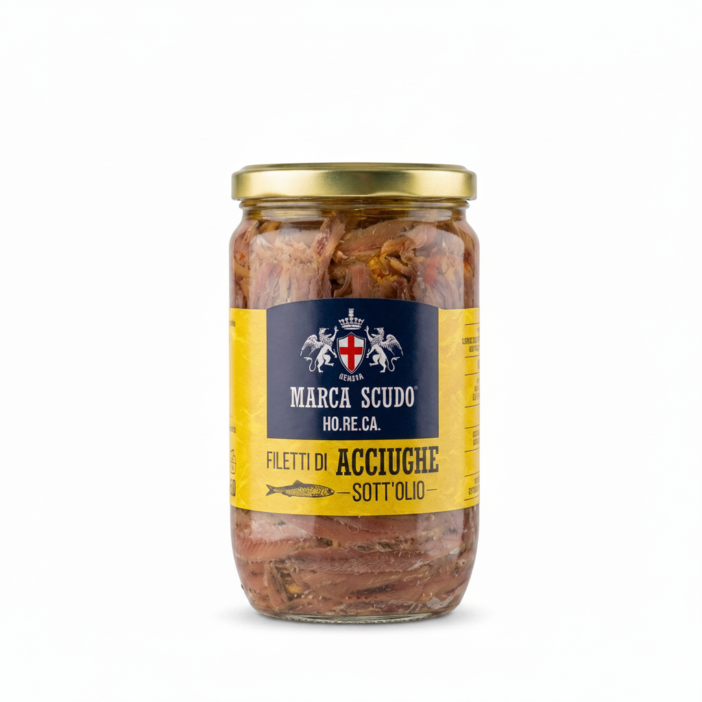 Marca Scudo Genova  “ Filetti di Acciughe Sott’olio” 720g