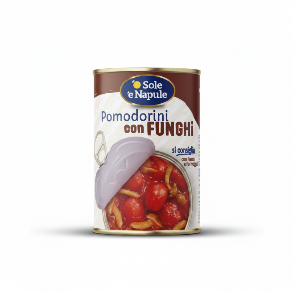 '' O SOLE E NAPULE '' Cherry Tomatoes with Mushrooms Can 400g